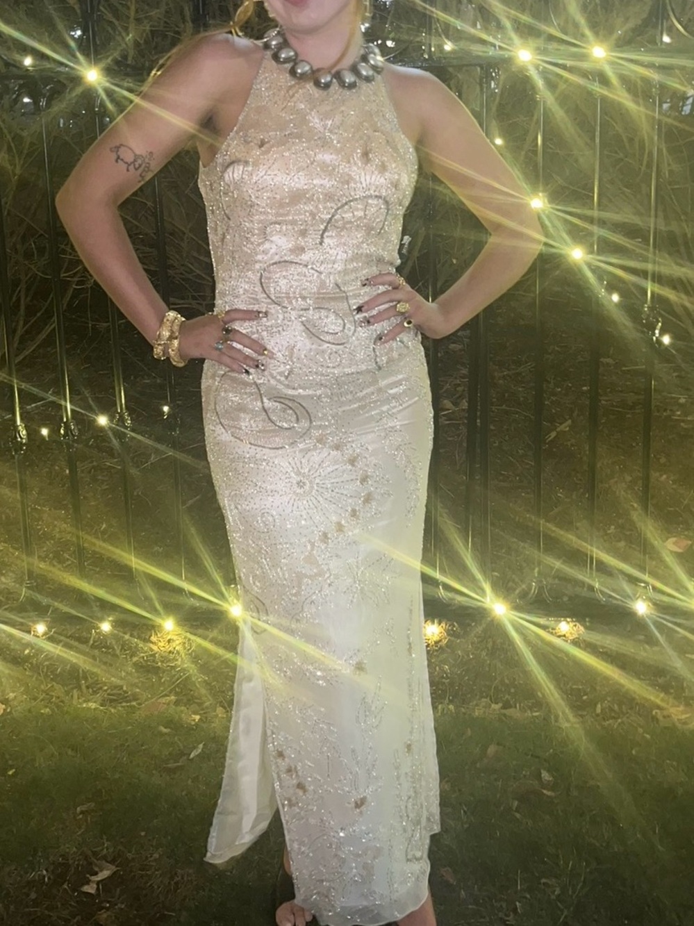 Vintage Mia Bella beige and cream ombre beaded evening gown